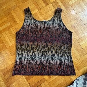 VINTAGE y2k 90s 80s tank top fire print sparkly very stretchy